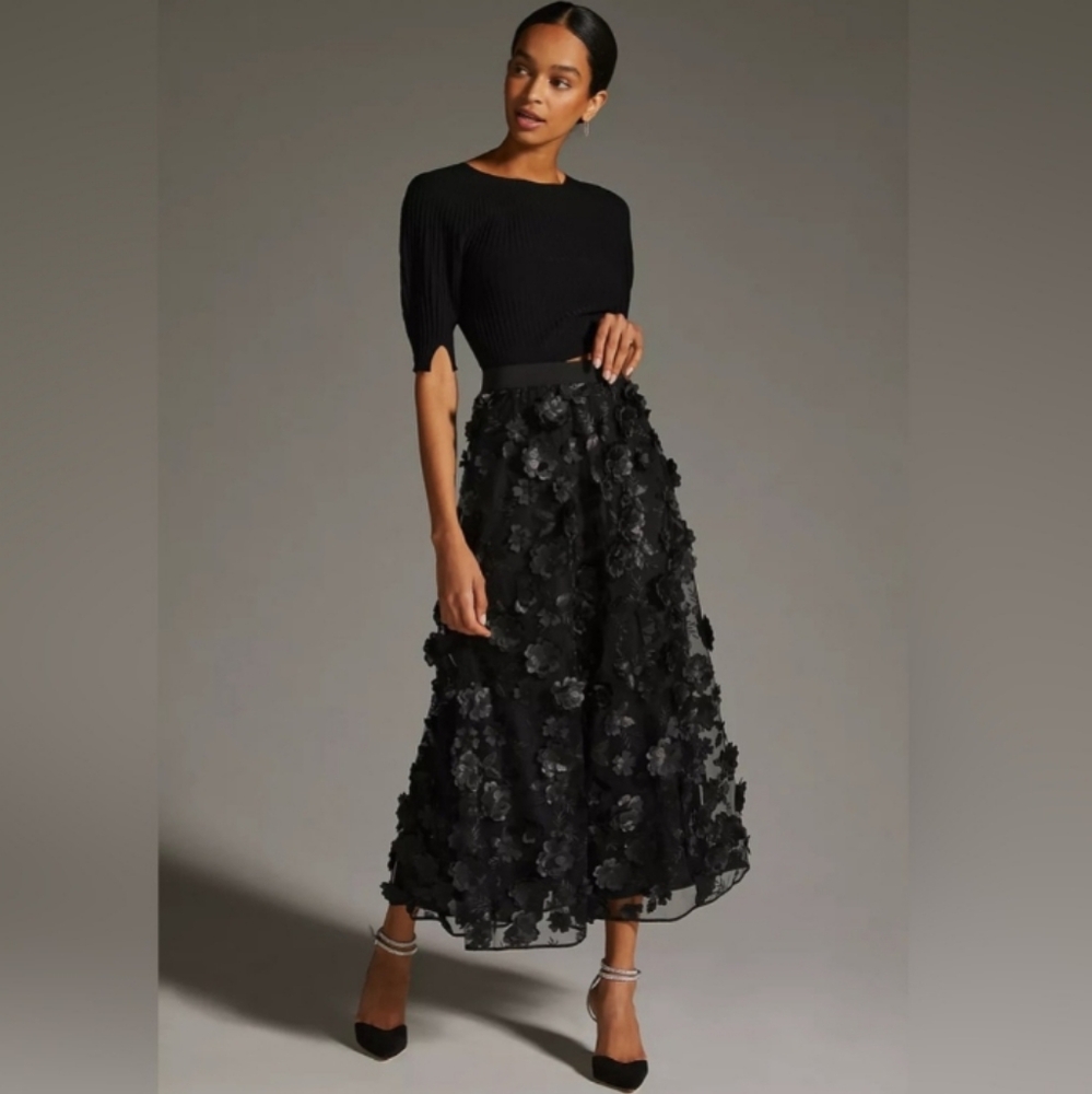 Anthropologie Black Floral Skirt